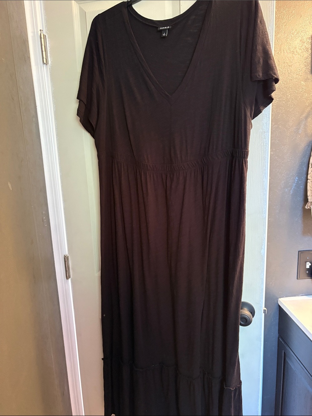 torrid Black V-Neck Maxi Dress with Short Sleeves